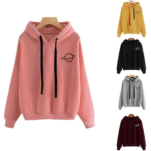 Women Hoodies Sweatshirt Hoody Planet Printed Loose Drawstring Long Sleeve Casual Pullovers Girls Tops Winter Spring Large Size