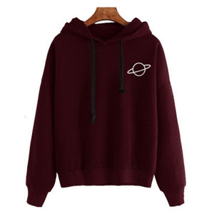 Women Hoodies Sweatshirt Hoody Planet Printed Loose Drawstring Long Sleeve Casual Pullovers Girls Tops Winter Spring Large Size